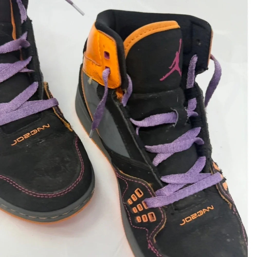 Jordan Flight 45 High GS Black Bright Citrus Purple 371389-050 Mens 7 Womens 8.5